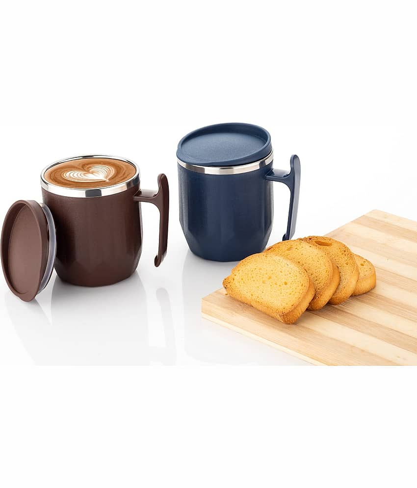 FIT4CHEF Diamond Coffee Mug Solid Stainless Steel Coffee Mug 300 mL ( Pack of 2 )
