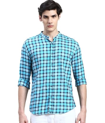 Showoff Cotton Blend Regular Fit Checks Full Sleeves Men's Casual Shirt - Turquoise ( Pack of 1 )