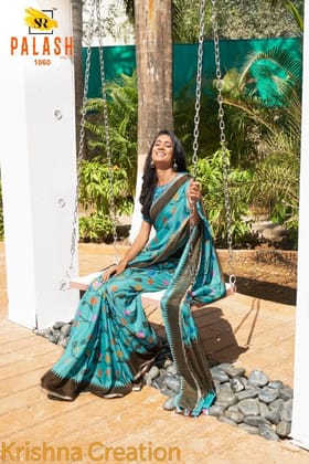 FIROZI COLOR FLOWER DESIGN LINEN DIGITAL PRINTED SAREE   1541