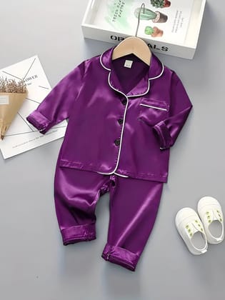 Purple Satin Co-ord Set for Boys and Girls-1-2 year
