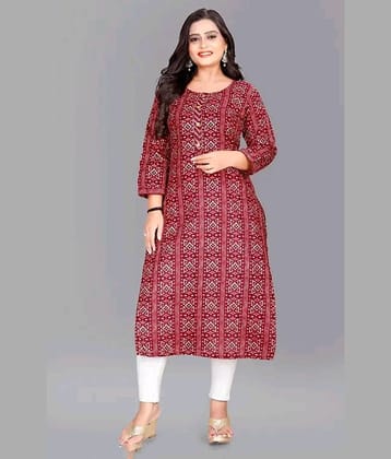 RIAANA Cotton Printed A-line Women's Kurti - Maroon ( Pack of 1 )
