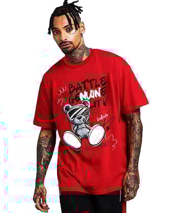 Leotude Pack of 1 Cotton Blend Oversized Fit Men's T-Shirt ( Red )