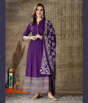 Stylum Rayon Printed Anarkali Women's Kurti with Dupatta - Purple ( Pack of 1 )