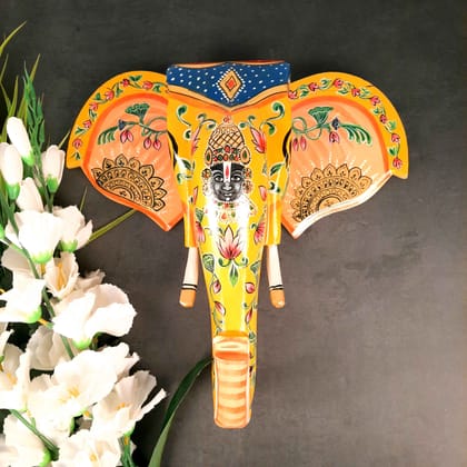 Elephant Head Wall Hanging Bracket With Balaji face - for Home, Wall Decor, Living Room & Gifts - 14 Inch