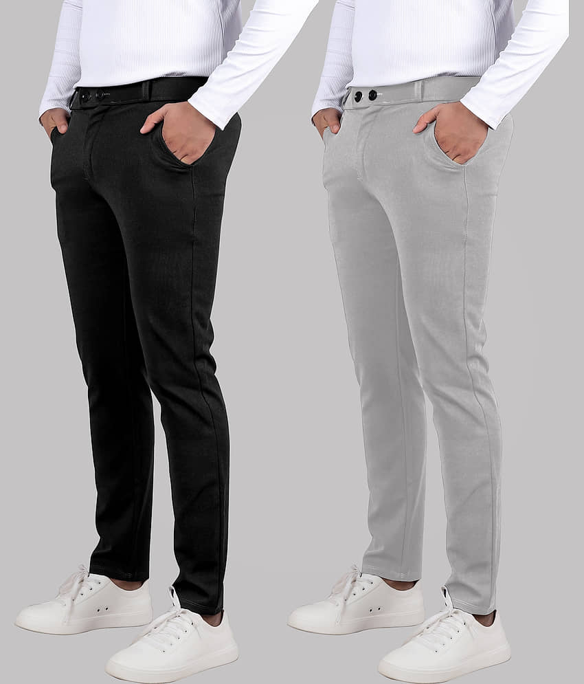 Septem Regular Flat Men's Formal Trouser - Off White ( Pack of 2 )
