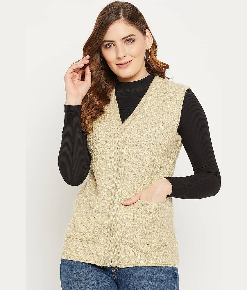 zigo Woollen V Neck Women's Buttoned Cardigans - Beige (Pack of 1)