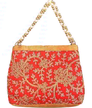 Apratim Red Silk Box Clutch