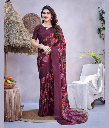 Yashika Silk Blend Printed Saree With Unstitched Blouse Piece ( Purple )