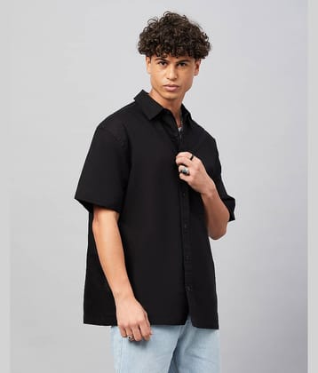 Chimpaaanzee 100% Cotton Oversized Fit Solids Half Sleeves Men's Casual Shirt - Black ( Pack of 1 )