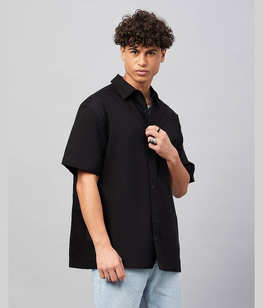 Chimpaaanzee 100% Cotton Oversized Fit Solids Half Sleeves Men's Casual Shirt - Black ( Pack of 1 )