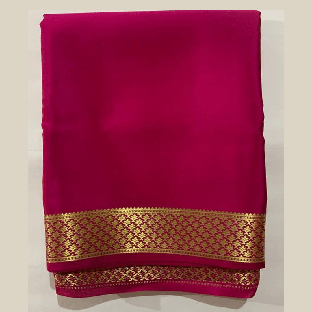 Mysore Silk Saree With Golden Zari Pallu With Blouse - Pink