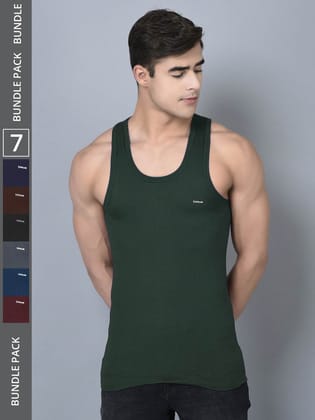 Men's Assorted Pack of 7 Solid Combed Cotton Shrinkless Vest