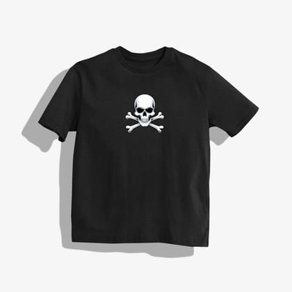one piece T-Shirt - Round Neck Drop Shoulder Graphic Printed Oversized Cotton T-shirt-S / Black