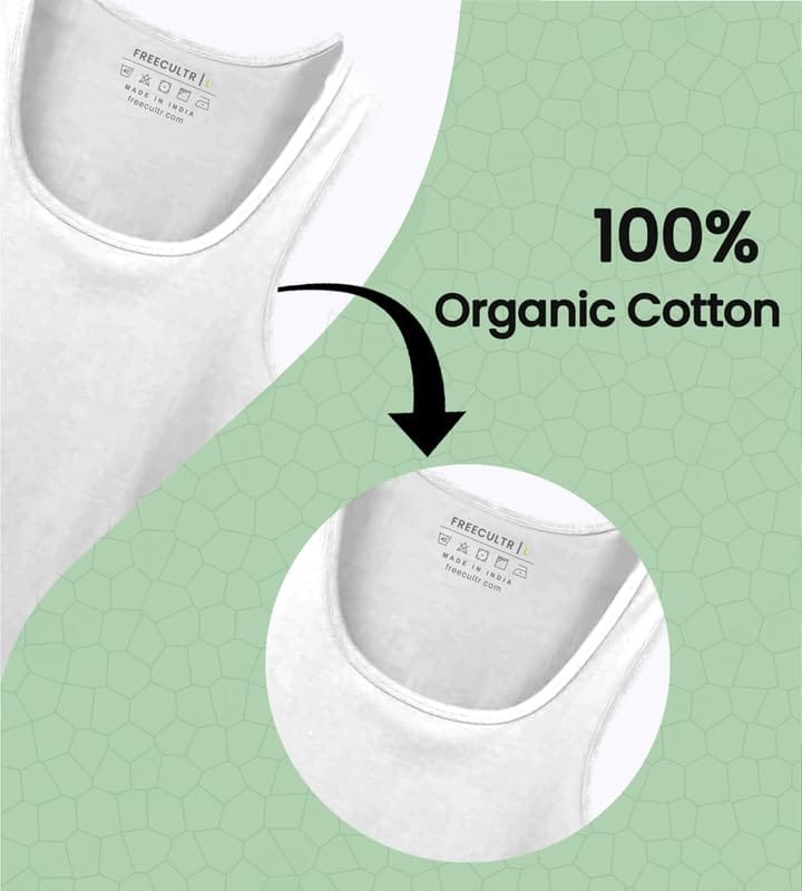 Freecultr Cotton Vest for Men Sleeveless Lightweight Solid Round Neck Comfort Vests Breathable & Comfortable Innerwear Sando for Man Regular Fit Pack of 1-White