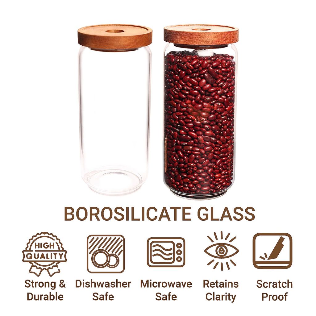 Femora Borosilicate Glass Jar with Bamboo Lid Air-Tight Jar, 950 ML 4pcs,