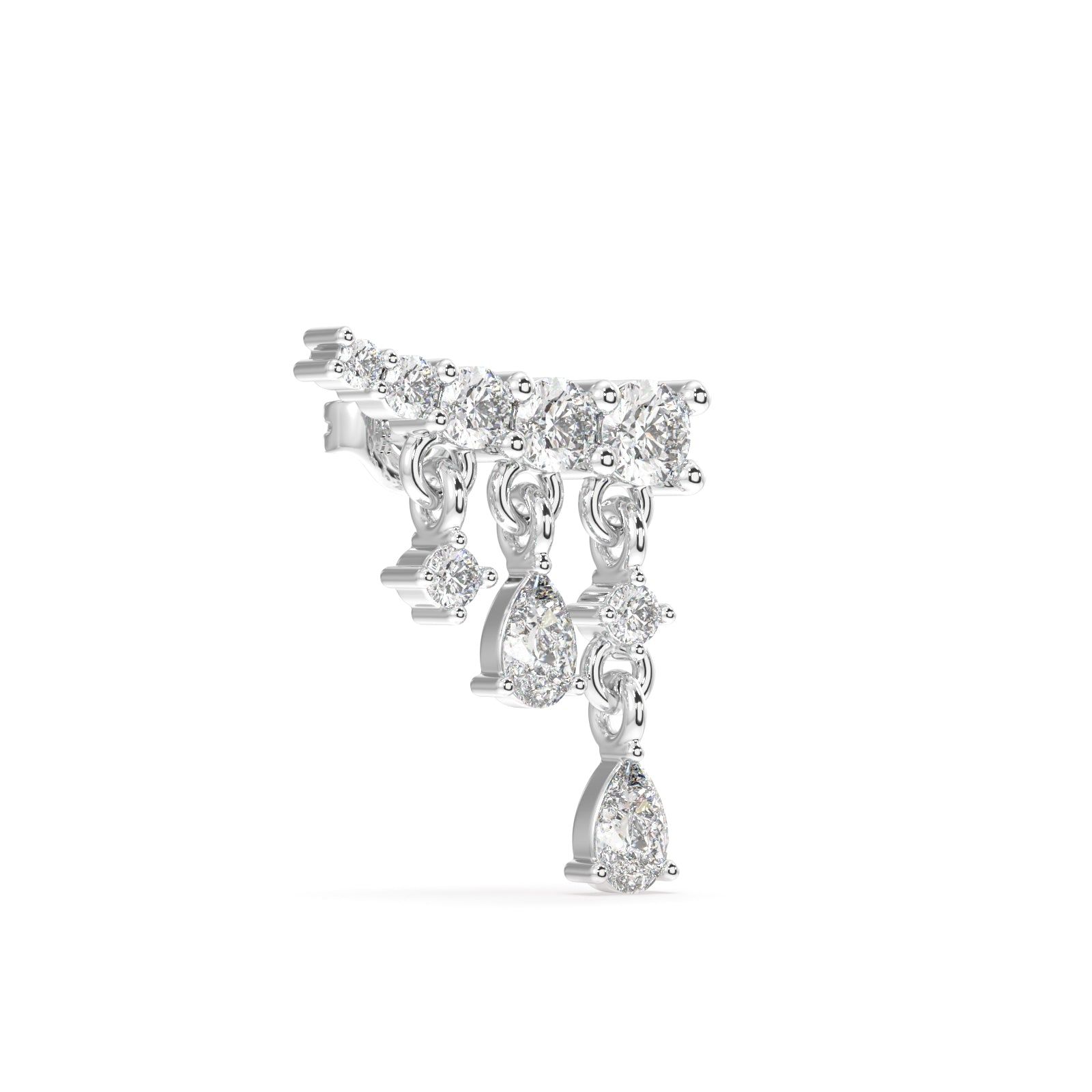 Luxury curve with stone stud-Rhodium plated