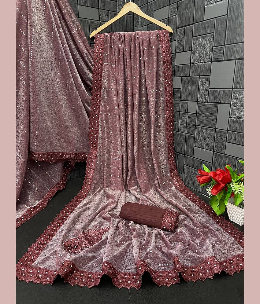 Gullak Lycra Embellished Chikankari Saree With Unstitched Blouse Piece ( Maroon )