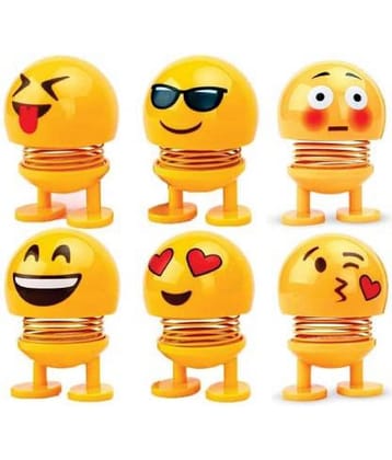 TANTRA Spring Cute Smiley Doll Car Ornament Interior Dashboard Decor Bounce (Pack Of 6) (Yellow)