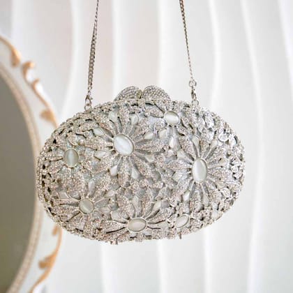 Platinum Crush Crystal Clutch Bag