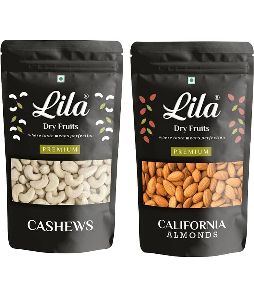 LILA DRY FRUITS California Almonds and Whole Cashews 200 GMS EACH Combo Dry Fruit Kaju for Healthy Snacking, Badam for Dieting Perfect for Giftings