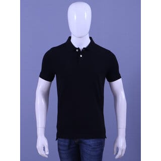 Men's Black Enzyme Finish Solid Polo T-Shirt
