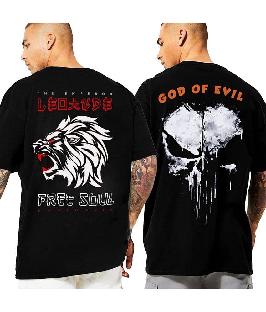 Leotude Pack of 2 Cotton Blend Oversized Fit Men's T-Shirt ( Black )