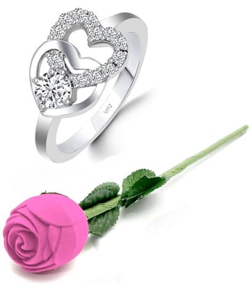 Vighnaharta Valentine Day Ring With Beautiful Pink ROSE Box Gift for Girlfriend.Valentine Rose pink Rose Box cz american Diamond for girlfriend Rose plastic rose for women and girls