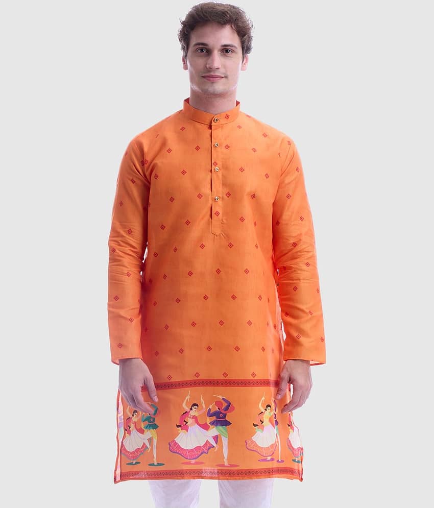 Maharaja Orange Cotton Men's Regular Kurta ( Pack of 1 )