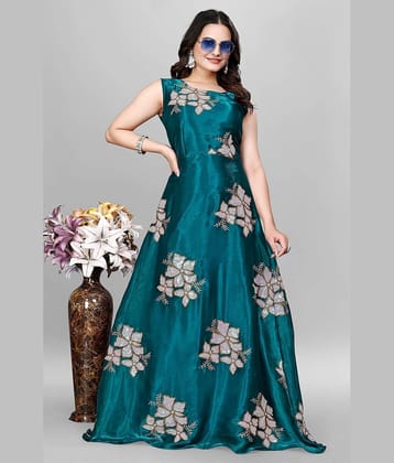 A TO Z CART Teal Flared Organza Women's Semi Stitched Ethnic Gown ( Pack of 1 )