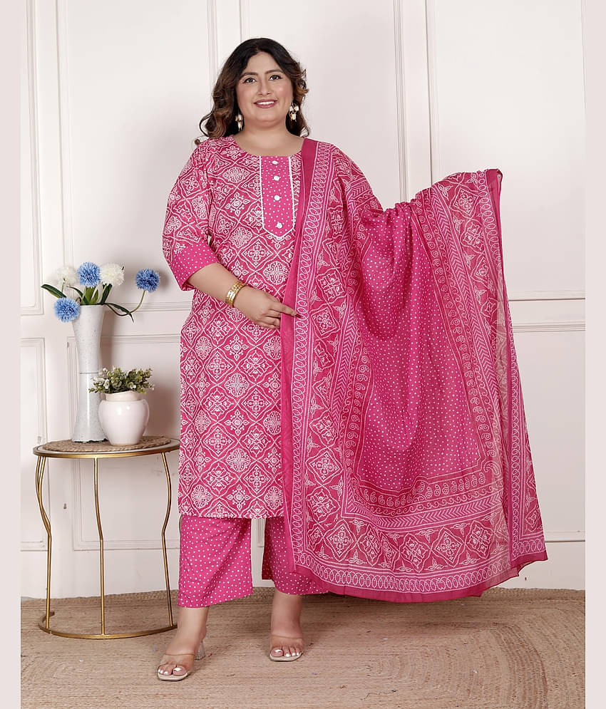 Swasti Women Cotton Printed Straight Kurti With Pants ( Pink )