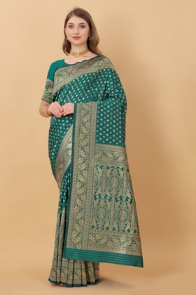 Yavira silk Women's Green Handwoven Silk Blend Saree