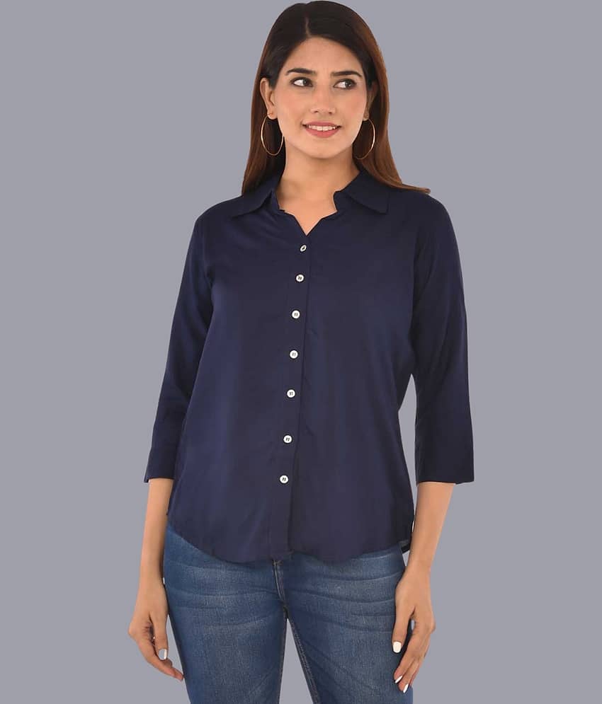 QuaClo Women Solid Rayon Shirt ( Blue )