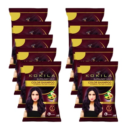Kokila Unisex Hair Color Shampoo Enriched With Almond Oil in Just 5 Minute, Long-Lasting Instant Hair Color Burgundy Pack of 20 (18ML Each) Kokila Unisex Hair Color Shampoo Enriched With Almond Oil in Just 5 Minute, Long-Lasting Instant Hair Color Burgun