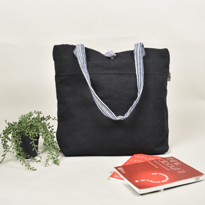 Black Canvas Bag with Blue Cotton Handle