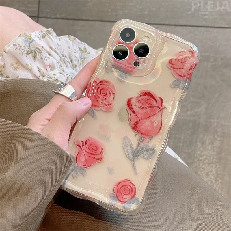 Red Rose Wavy Border Transparent iPhone Soft Case-iPhone 12 Pro