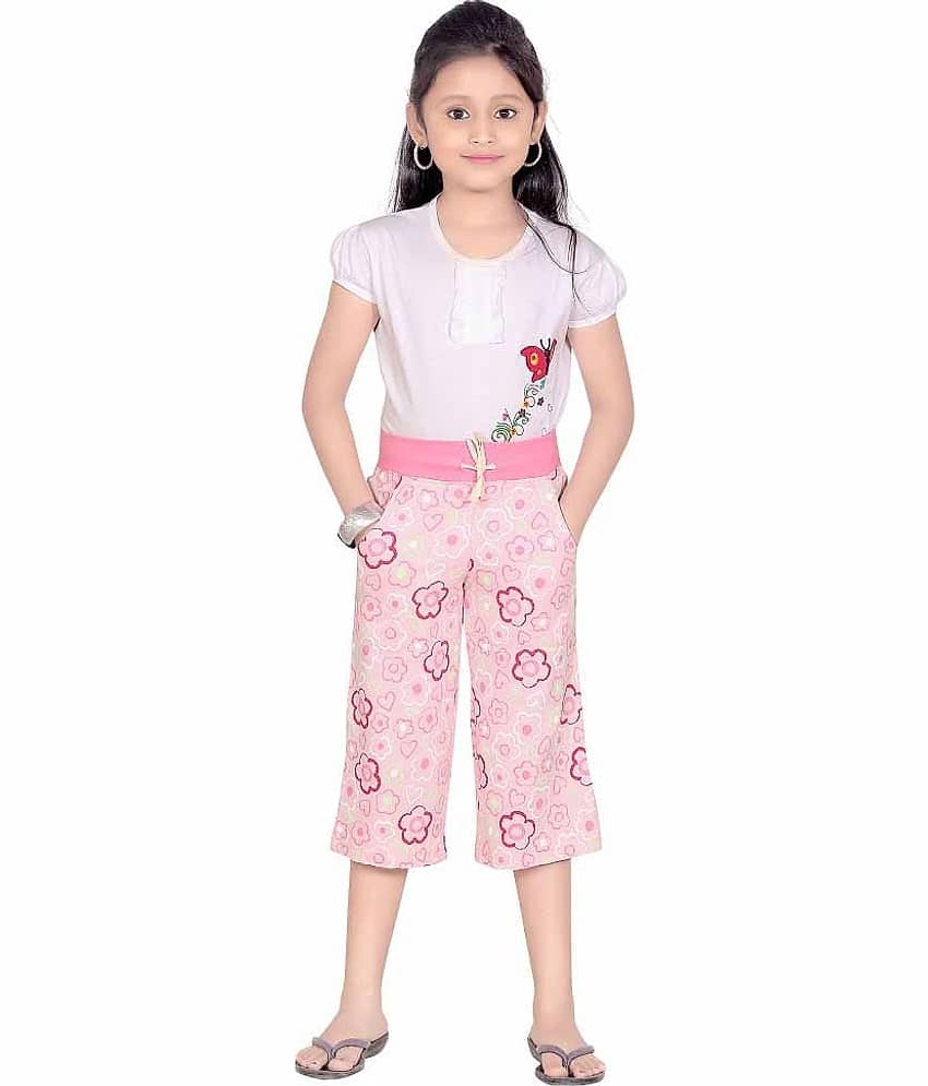 Sini Mini Girls Cotton Capris ( Pink )