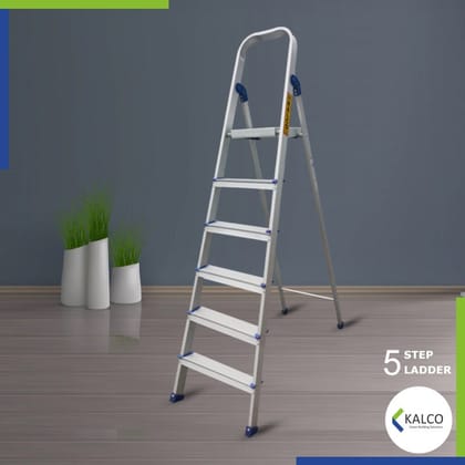5 Step Baby Aluminium Ladder, Foldable and Flat Steps, Top handle and Top Metal Plate (Model: K-7026 in Lite)