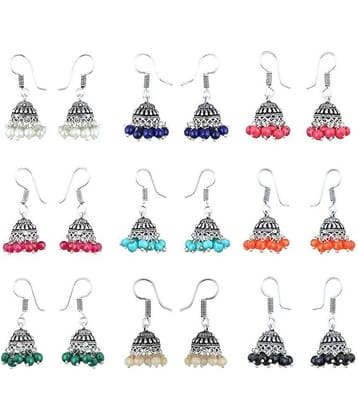 Sukkhi Exclusive Multicolor Oxidised Combo Of 9 Jhumki Earrings For Women