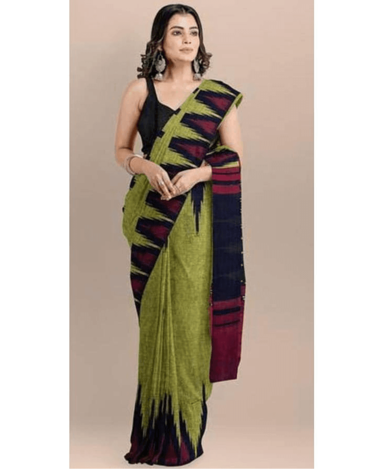 IKAT OLIVE GREEN COLOR COTTON SAREE