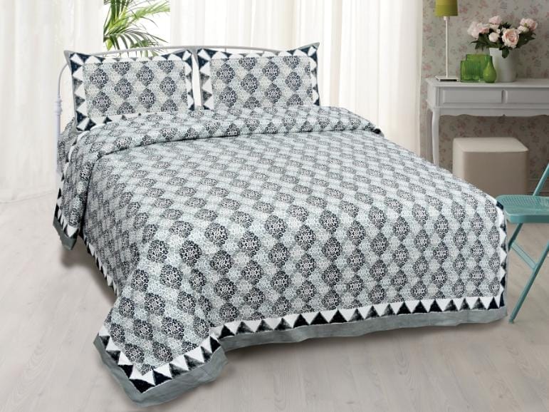 3001-Hometrade India-Standard King Size (90*108 Inches)-Pure Cotton Jaipuri Double Bedsheet With Matching Pillow Cover