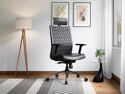 Elite High Back Leatherette Ergonomic Office Chair (Black) (1 Year Warranty, Adjustable Armrest)