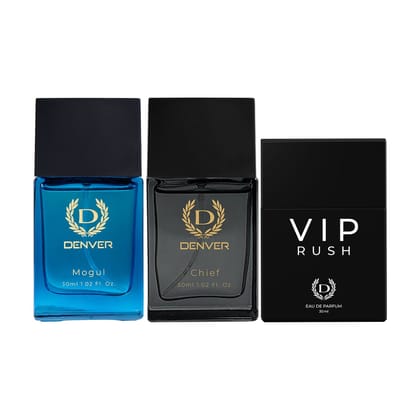 Denver Pack of 3 Perfumes (Mogul + Chief + VIP Rush) - 30ml Each Denver Pack of 3 Perfumes (Mogul + Chief + VIP Rush) - 30ml Each