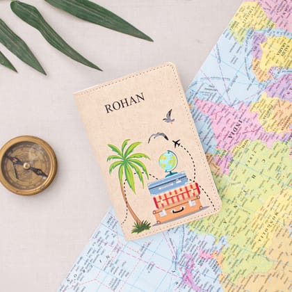 PERSONALISED PRINTED PASSPORT COVER - TROPICAL VIBES - BEIGE