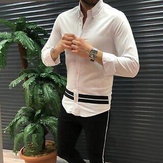 Fashlook Solid Curved Collar Regular Fit Cotton Blend Casual White Shirt For Mens