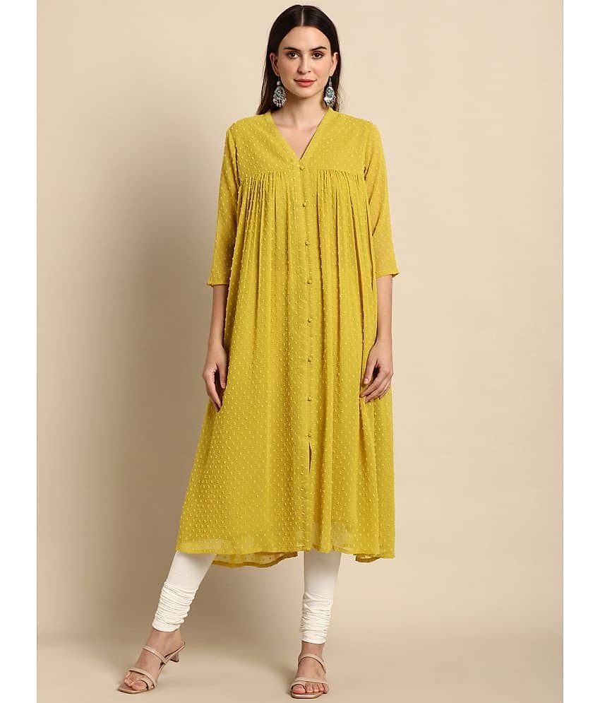 Janasya - Yellow Chiffon Women's Front Slit Kurti ( Pack of 1 )