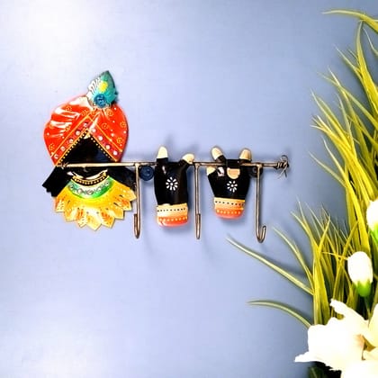 Key Holder Wall Hanging | Key Hook Hanger Stand - Krishna Design | Keys Organizer - for Home, Entrance, Office Decor - 11 Inch