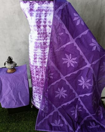 Applique Cotton Shibori Dyed Surreal White & Blue Suit