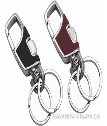 RAVARIYA GRAPHICS Hook Locking Double Rings Metal and Leather Keychain