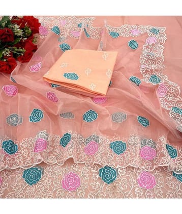 Gullak Lycra Printed Saree With Unstitched Blouse Piece ( Peach )