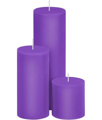Parkash Candles Purple Unscented Pillar Candle 14 cm ( Pack of 3 )